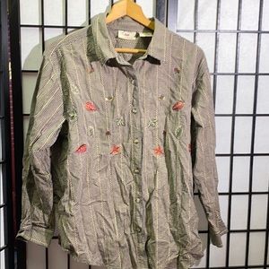 ALC-At Last Classics Embroidered Button Down Sz L